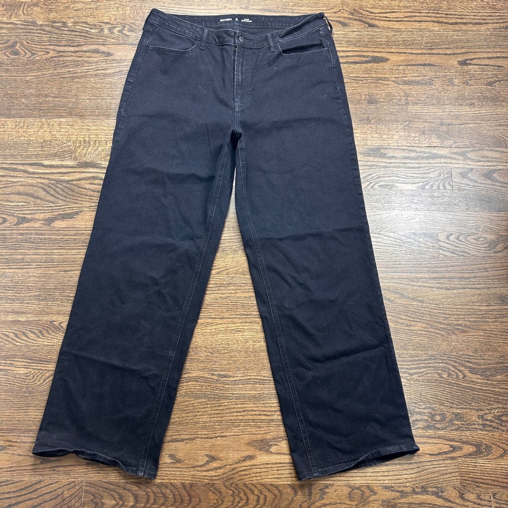 Old Navy Wow Wide Leg Jeans Black High Rise Denim Womens 18 Tall Stretch